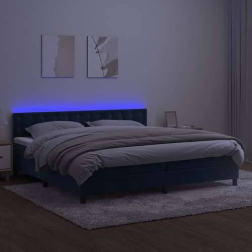 Krevet box spring s madracem LED tamnoplavi 200x200 cm baršun - Tamno plava 200 x 200 cm gumbi Cijena