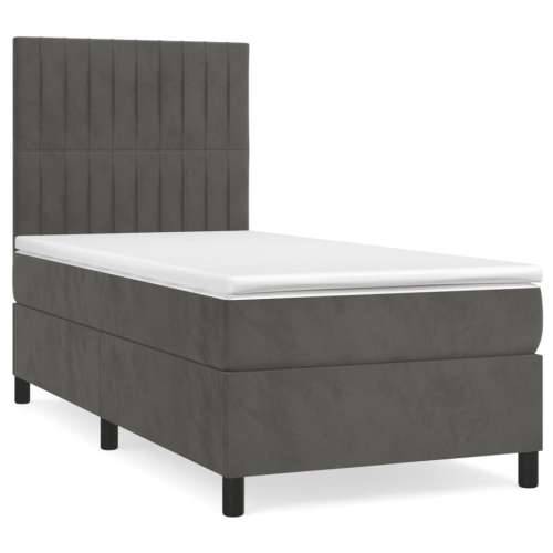Box spring krevet s madracem tamnosivi 90x190 cm baršunasti - Tamno siva 90 x 190 cm Okomite pruge Cijena