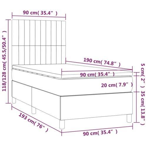 Box spring krevet s madracem tamnosivi 90x190 cm baršunasti - Tamno siva 90 x 190 cm Okomite pruge Cijena