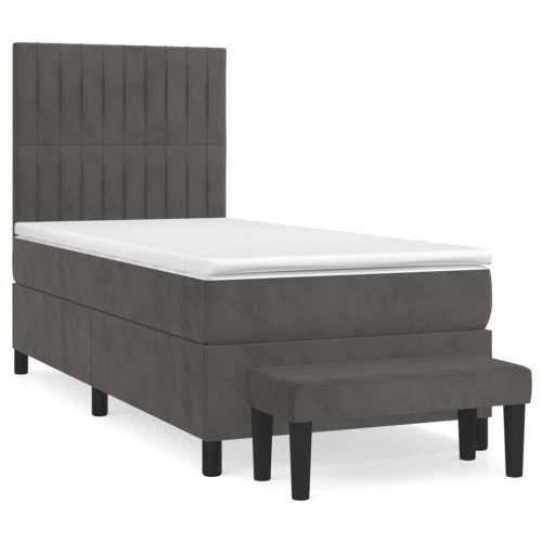 Box spring krevet s madracem tamnosivi 90x200 cm baršunasti - Tamno siva 90 x 200 cm Okomite pruge Cijena