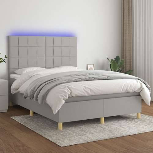 Krevet box spring s madracem LED svjetlosivi 140x190 cm tkanina - Svjetlosiva 140 x 190 cm Blok s kvadratima Cijena