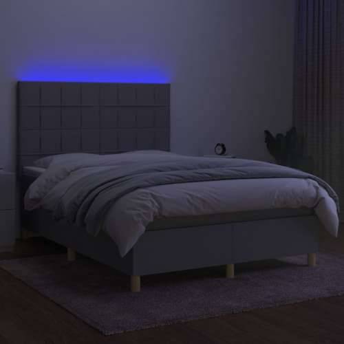 Krevet box spring s madracem LED svjetlosivi 140x190 cm tkanina - Svjetlosiva 140 x 190 cm Blok s kvadratima Cijena