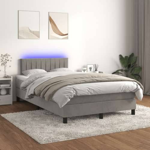 Krevet box spring s madracem LED svjetlosivi 120x200 cm baršun - Svjetlosiva 120 x 200 cm Okomite pruge Cijena