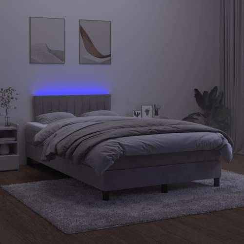 Krevet box spring s madracem LED svjetlosivi 120x200 cm baršun - Svjetlosiva 120 x 200 cm Okomite pruge Cijena