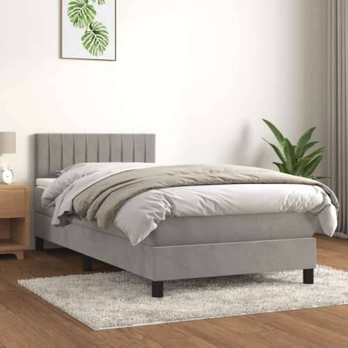 Box spring krevet s madracem svjetlosivi 100x200 cm baršunasti - Svjetlosiva 100 x 200 cm Okomite pruge Cijena