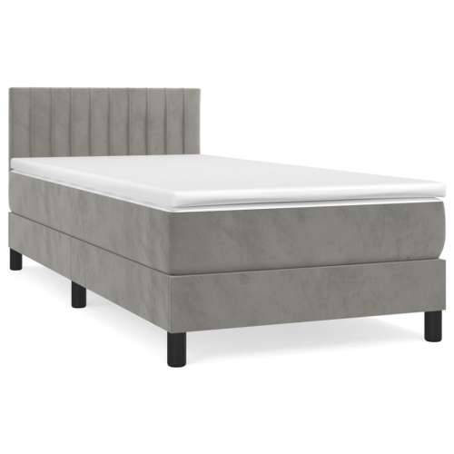 Box spring krevet s madracem svjetlosivi 100x200 cm baršunasti - Svjetlosiva 100 x 200 cm Okomite pruge Cijena