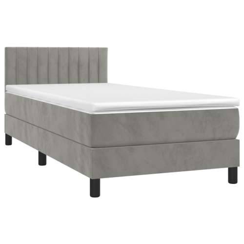 Box spring krevet s madracem svjetlosivi 100x200 cm baršunasti - Svjetlosiva 100 x 200 cm Okomite pruge Cijena