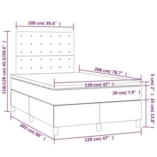Krevet box spring s madracem LED plavi 120 x 200 cm od tkanine - Plava 120 x 200 cm gumbi Cijena