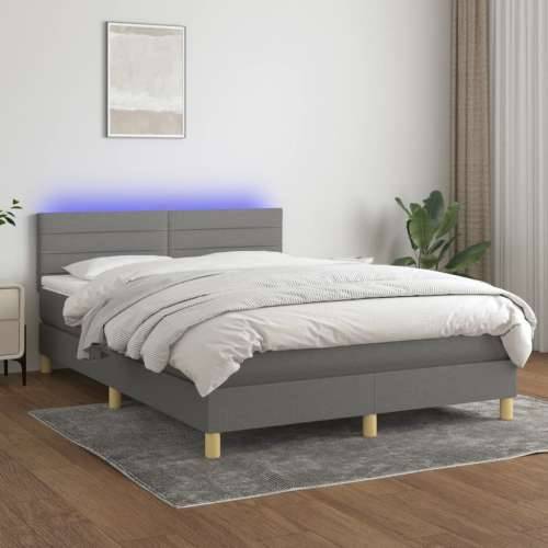 Krevet box spring s madracem LED tamnosivi 140x200 cm tkanina - Tamno siva 140 x 200 cm vodoravne pruge Cijena