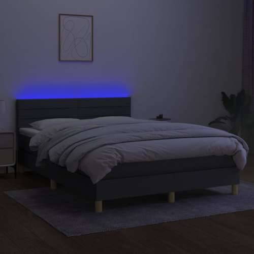 Krevet box spring s madracem LED tamnosivi 140x200 cm tkanina - Tamno siva 140 x 200 cm vodoravne pruge Cijena