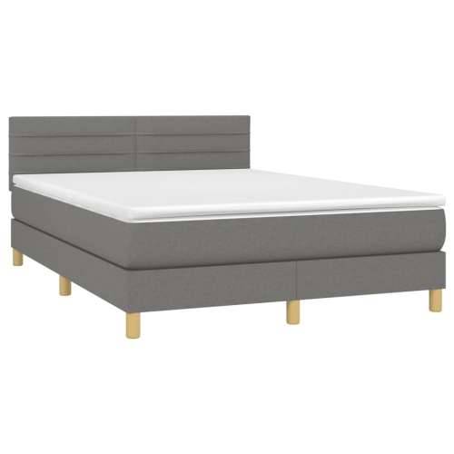 Krevet box spring s madracem LED tamnosivi 140x200 cm tkanina - Tamno siva 140 x 200 cm vodoravne pruge Cijena