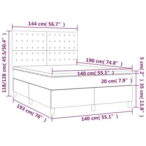 Krevet box spring s madracem LED tamnosmeđi 140x190 cm tkanina - Tamno smeđa 140 x 190 cm gumbi Cijena