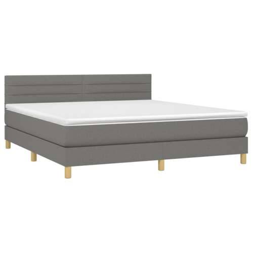 Krevet box spring s madracem LED tamnosivi 180x200 cm tkanina - Tamno siva 180 x 200 cm vodoravne pruge Cijena