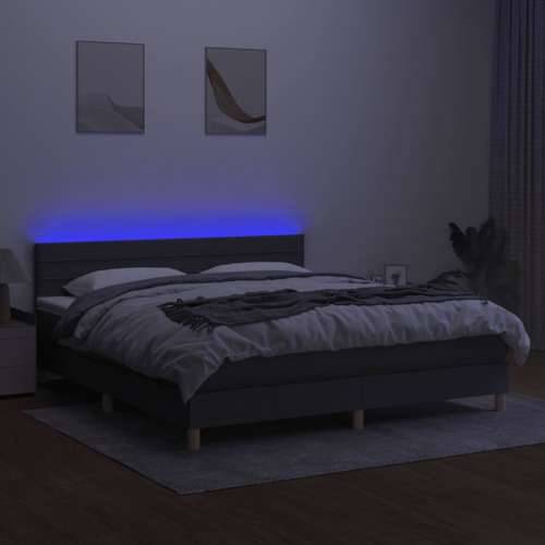 Krevet box spring s madracem LED tamnosivi 180x200 cm tkanina - Tamno siva 180 x 200 cm vodoravne pruge Cijena