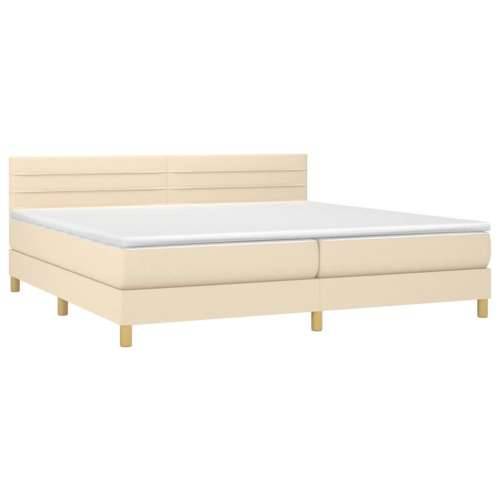 Krevet box spring s madracem LED krem 200x200 cm od tkanine - Krema 200 x 200 cm vodoravne pruge Cijena