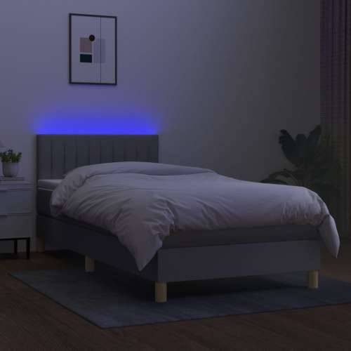 Krevet box spring s madracem LED svjetlosivi 90x200 cm tkanina - Svjetlosiva 90 x 200 cm Okomite pruge Cijena