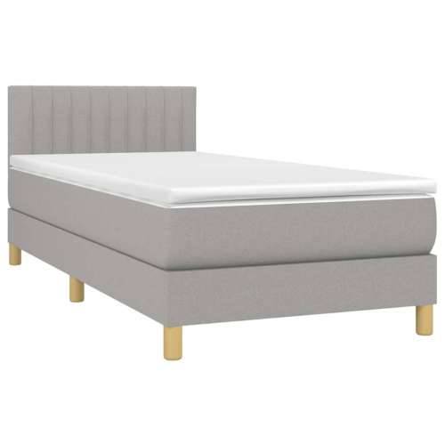 Krevet box spring s madracem LED svjetlosivi 90x200 cm tkanina - Svjetlosiva 90 x 200 cm Okomite pruge Cijena