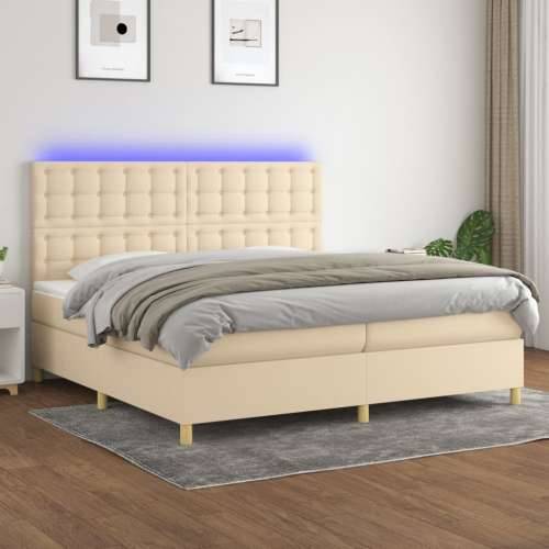 Krevet box spring s madracem LED krem 200x200 cm od tkanine - Krema 200 x 200 cm gumbi Cijena
