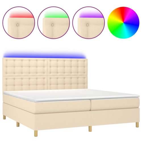 Krevet box spring s madracem LED krem 200x200 cm od tkanine - Krema 200 x 200 cm gumbi Cijena