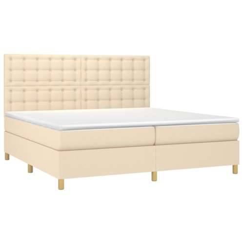 Krevet box spring s madracem LED krem 200x200 cm od tkanine - Krema 200 x 200 cm gumbi Cijena