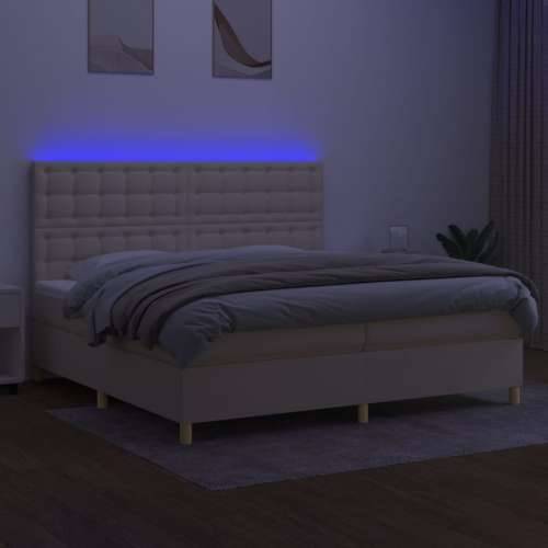 Krevet box spring s madracem LED krem 200x200 cm od tkanine - Krema 200 x 200 cm gumbi Cijena