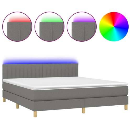 Krevet box spring s madracem LED tamnosivi 180x200 cm tkanina - Tamno siva 180 x 200 cm Okomite pruge Cijena