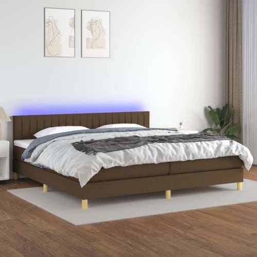 Krevet box spring s madracem LED tamnosmeđi 200x200 cm tkanina - Tamno smeđa 200 x 200 cm Okomite pruge Cijena