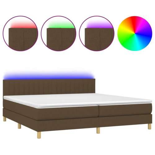 Krevet box spring s madracem LED tamnosmeđi 200x200 cm tkanina - Tamno smeđa 200 x 200 cm Okomite pruge Cijena