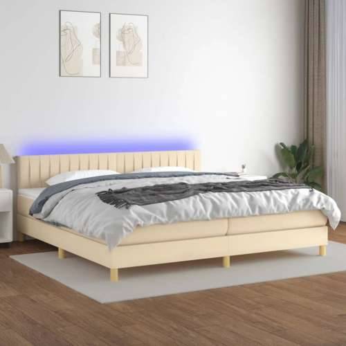 Krevet box spring s madracem LED krem 200x200 cm od tkanine - Krema 200 x 200 cm Okomite pruge Cijena
