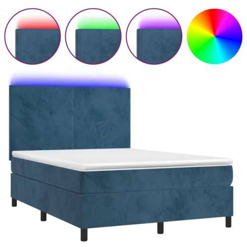 Krevet box spring s madracem LED tamnoplavi 140x190 cm baršun - Tamno plava 140 x 190 cm Gladak dizajn Cijena