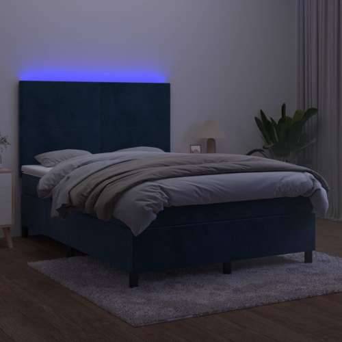 Krevet box spring s madracem LED tamnoplavi 140x190 cm baršun - Tamno plava 140 x 190 cm Gladak dizajn Cijena