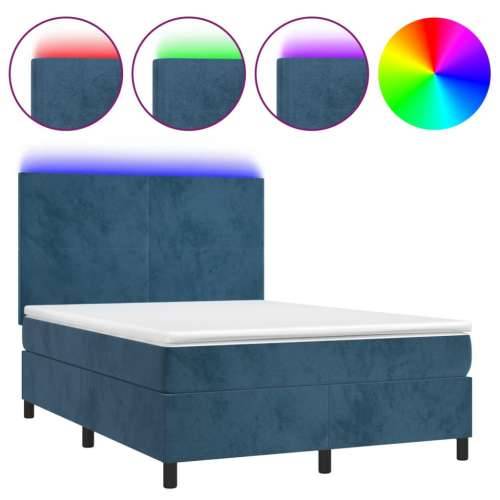 Krevet box spring s madracem LED tamnoplavi 140x200 cm baršun - Tamno plava 140 x 200 cm Gladak dizajn Cijena