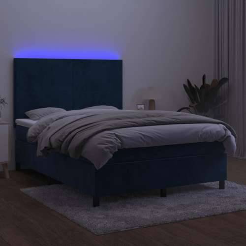 Krevet box spring s madracem LED tamnoplavi 140x200 cm baršun - Tamno plava 140 x 200 cm Gladak dizajn Cijena
