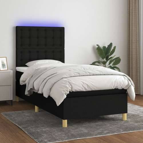 Krevet box spring s madracem LED crni 90x200 cm od tkanine - Crna 90 x 200 cm gumbi Cijena