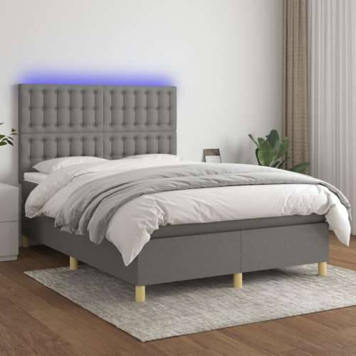Krevet box spring s madracem LED tamnosivi 140x190 cm tkanina - Tamno siva 140 x 190 cm gumbi Cijena