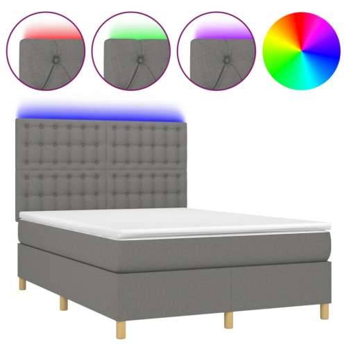 Krevet box spring s madracem LED tamnosivi 140x190 cm tkanina - Tamno siva 140 x 190 cm gumbi Cijena