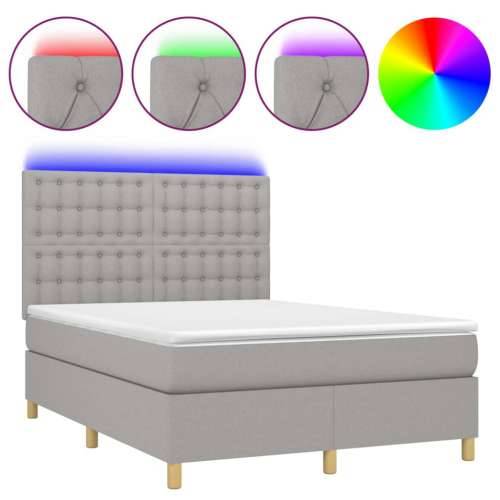 Krevet box spring s madracem LED svjetlosivi 140x200 cm tkanina - Svjetlosiva 140 x 200 cm gumbi Cijena