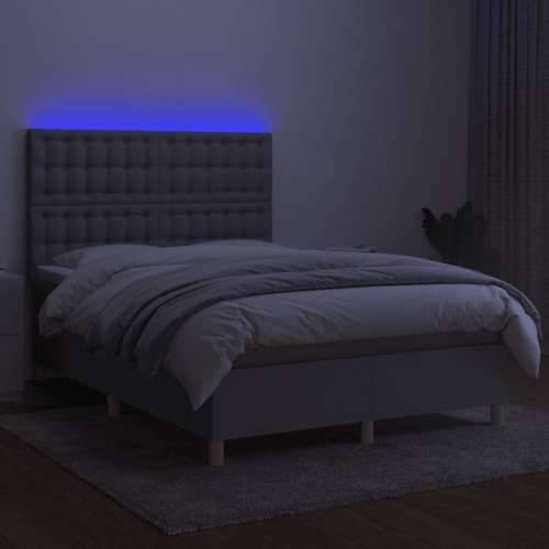 Krevet box spring s madracem LED svjetlosivi 140x200 cm tkanina - Svjetlosiva 140 x 200 cm gumbi Cijena