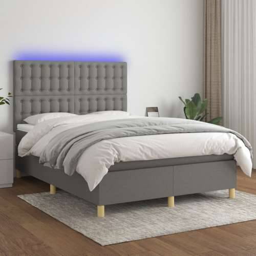 Krevet box spring s madracem LED tamnosivi 140x200 cm tkanina - Tamno siva 140 x 200 cm gumbi Cijena