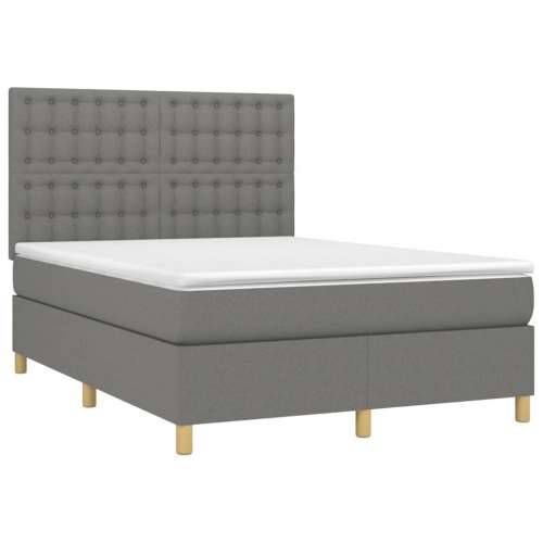 Krevet box spring s madracem LED tamnosivi 140x200 cm tkanina - Tamno siva 140 x 200 cm gumbi Cijena
