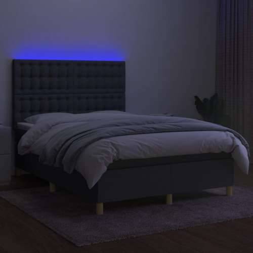 Krevet box spring s madracem LED tamnosivi 140x200 cm tkanina - Tamno siva 140 x 200 cm gumbi Cijena