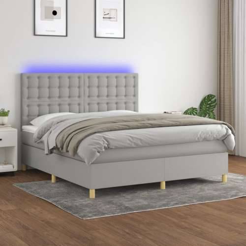 Krevet box spring s madracem LED svjetlosivi 160x200 cm tkanina - Svjetlosiva 160 x 200 cm gumbi Cijena