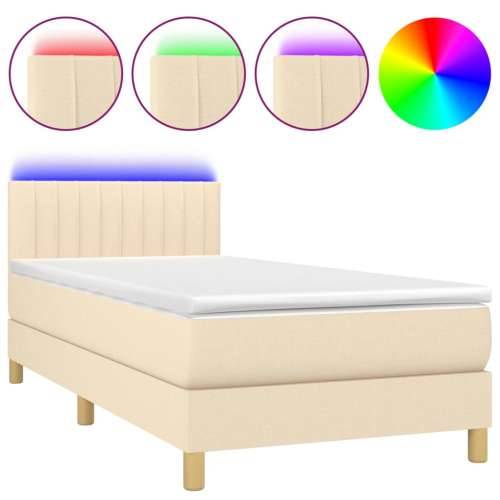 Krevet box spring s madracem LED krem 100x200 cm od tkanine - Krema 100 x 200 cm Okomite pruge Cijena