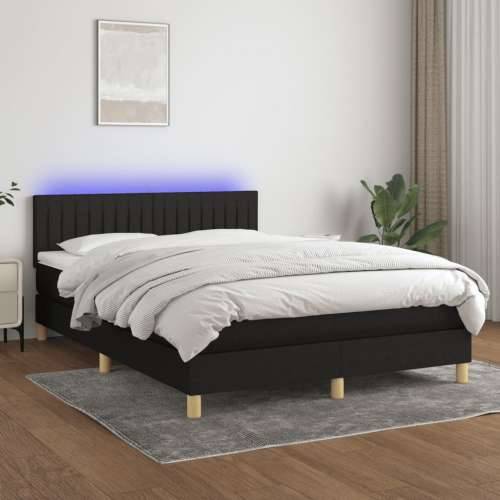 Krevet box spring s madracem LED crni 140x200 cm od tkanine - Crna 140 x 200 cm Okomite pruge Cijena