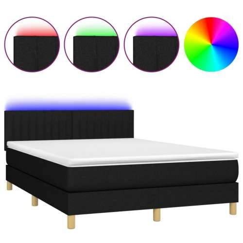 Krevet box spring s madracem LED crni 140x200 cm od tkanine Cijena