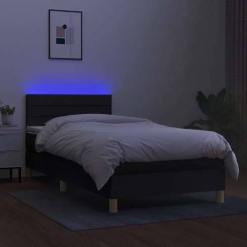 Krevet box spring s madracem LED crni 80 x 200 cm od tkanine - Crna 80 x 200 cm vodoravne pruge Cijena