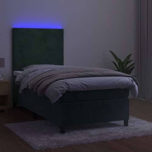 Krevet box spring s madracem LED tamnozeleni 80 x 200 cm baršun - Tamnozelena 80 x 200 cm Gladak dizajn Cijena