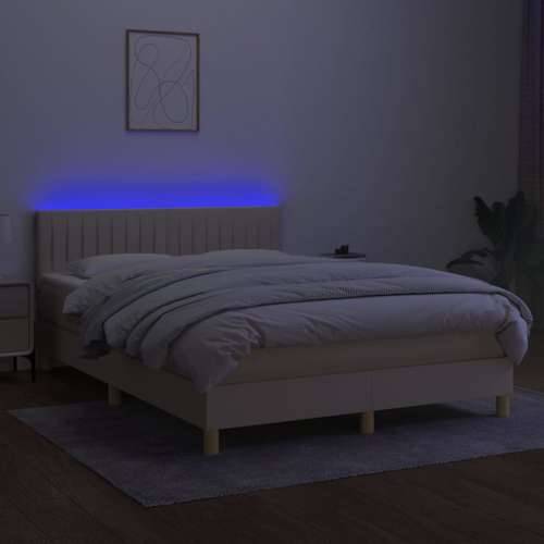Krevet box spring s madracem LED krem 140x200 cm od tkanine - Krema 140 x 200 cm Okomite pruge Cijena