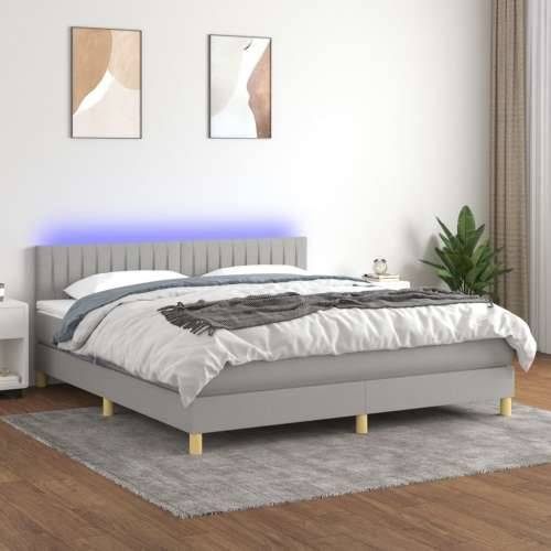 Krevet box spring s madracem LED svjetlosivi 160x200 cm tkanina - Svjetlosiva 160 x 200 cm Okomite pruge Cijena