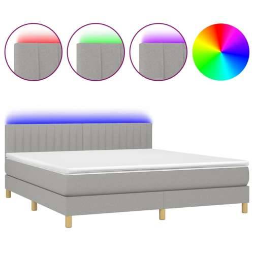 Krevet box spring s madracem LED svjetlosivi 160x200 cm tkanina - Svjetlosiva 160 x 200 cm Okomite pruge Cijena